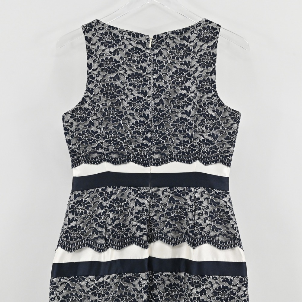 Katherine Kelly Lace Sheath Dress Womens Size 4 Black Ivory Cocktail Sleeveless - Picture 11 of 13